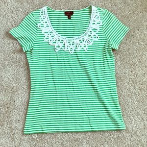 Talbots green stripe detail tee